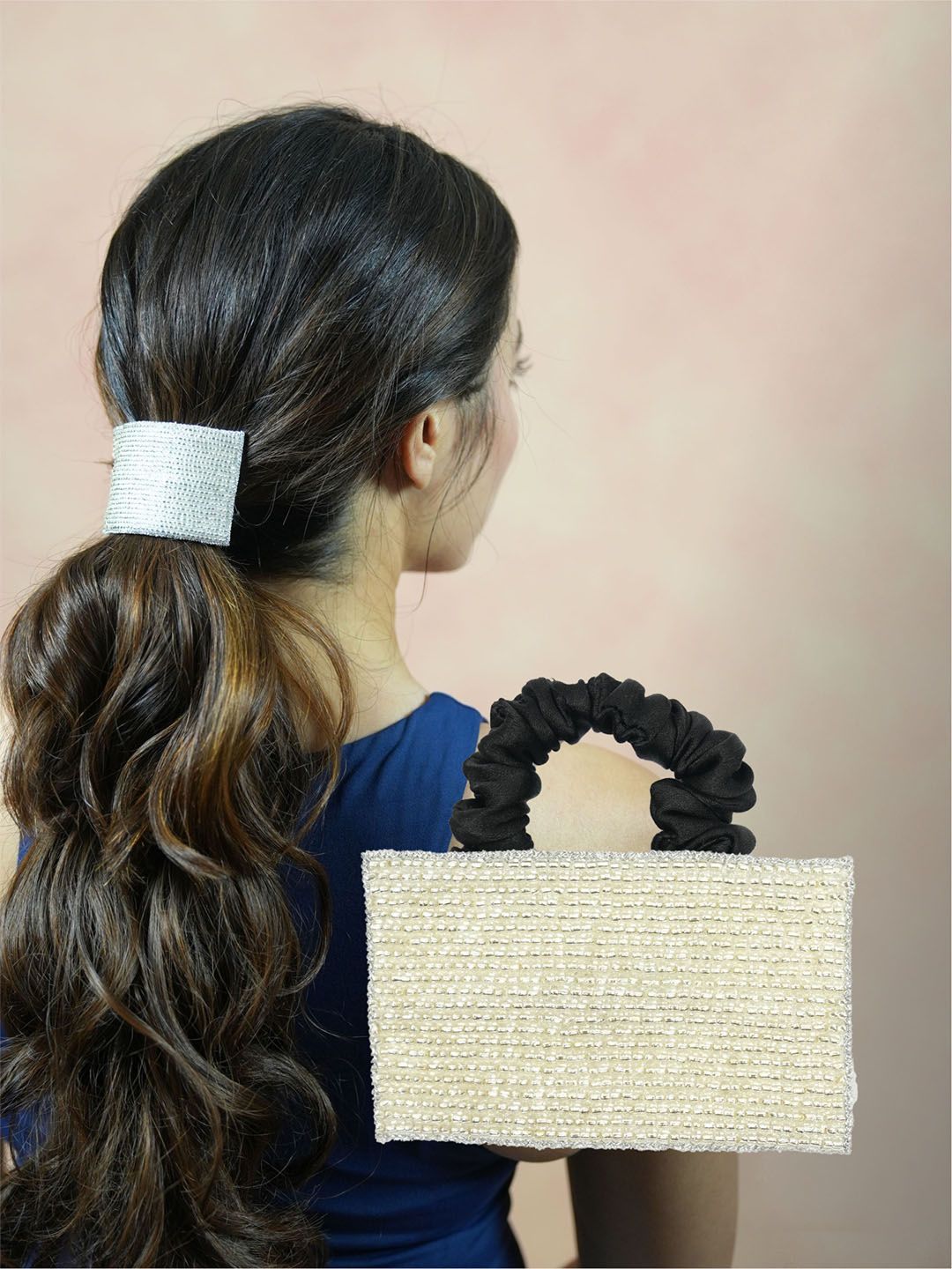 HAIR DRAMA CO. Women Rhinestone Beaded & Embellished Satin Silk Ponytail Scrunchie