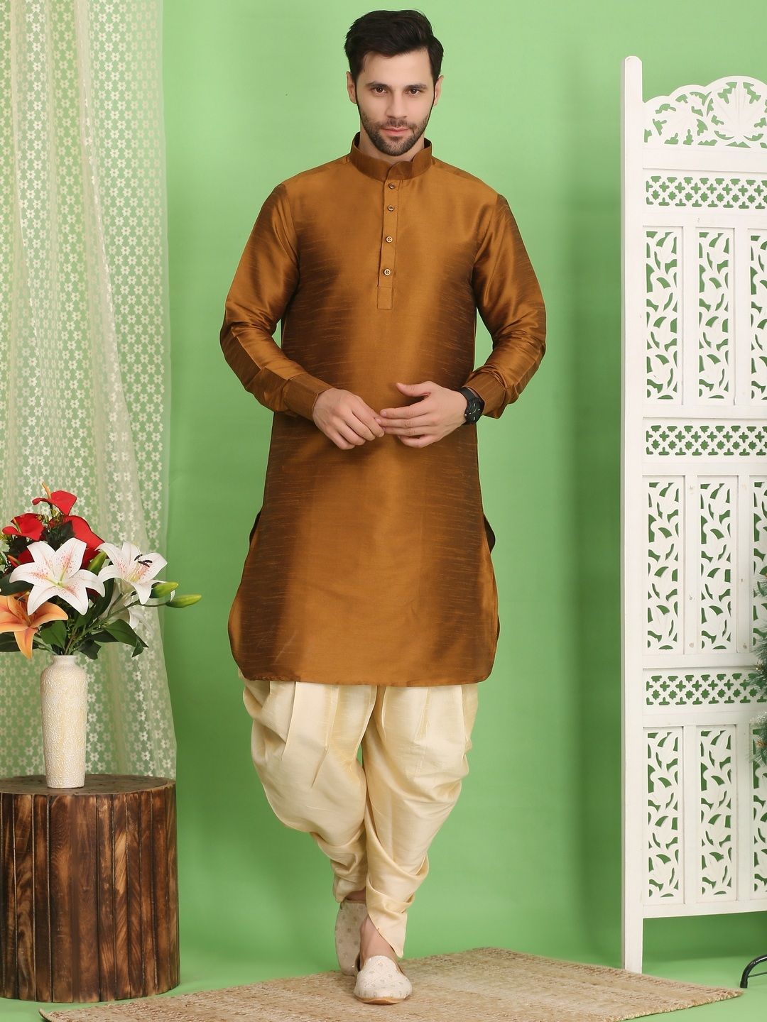 Larwa Men Regular Dupion Silk Kurta with Salwar