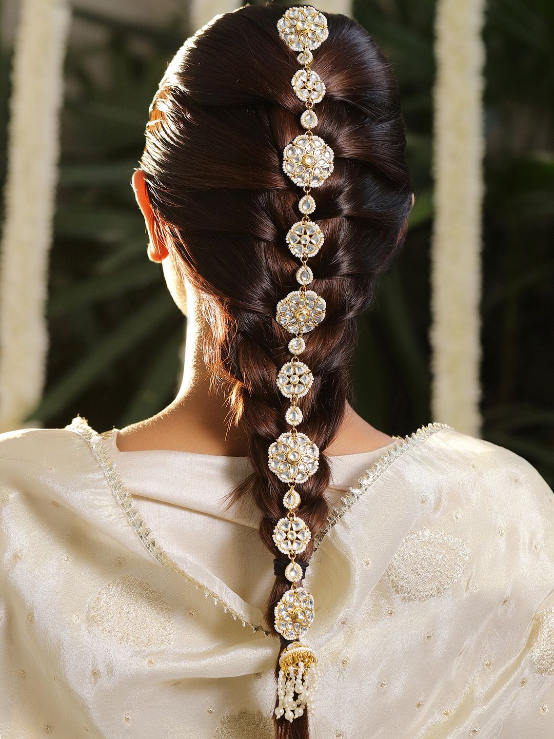 Rubans 18K Gold-Plated Kundan & Pearl Beaded Floral Hair Accessory
