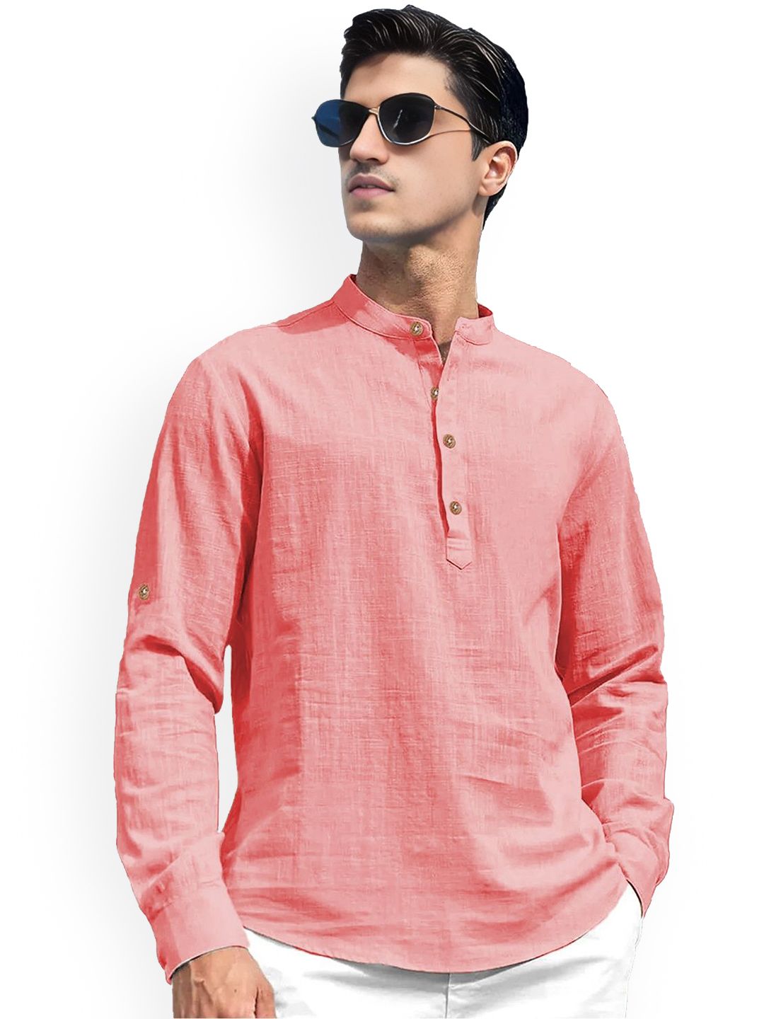 Vida Loca Mandarin Collar Pure Cotton Slim Fit Straight Short Kurta