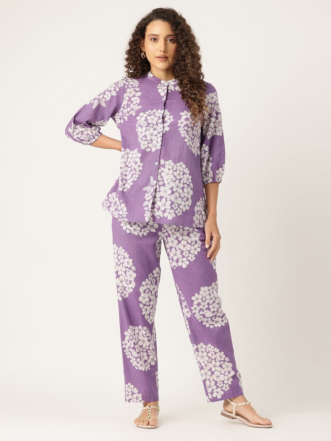 MISRI Floral Printed Pure Cotton Top With Trousers