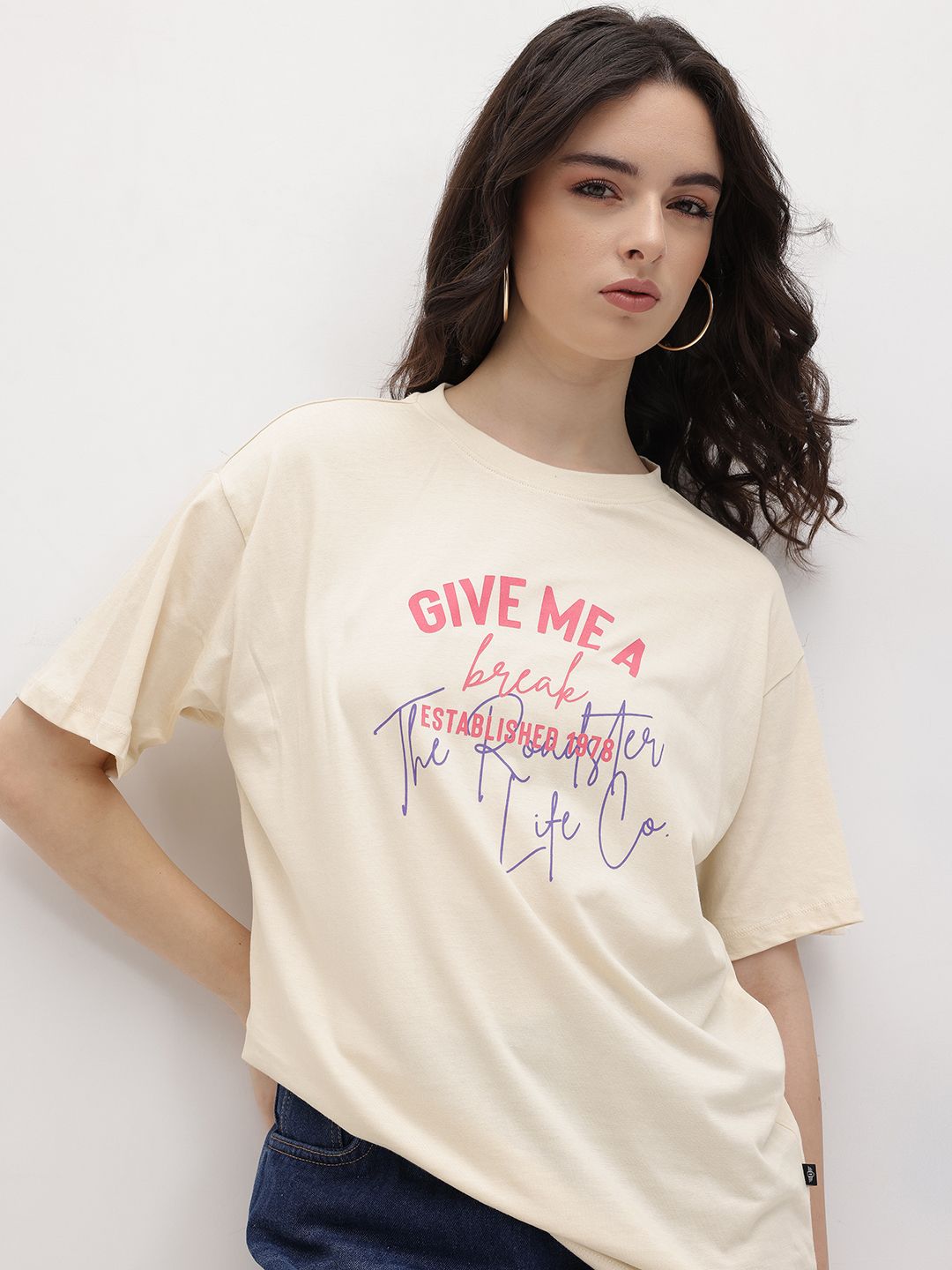 The Roadster Life Co. Oversized Fit Typography Printed Pure Cotton T-shirt