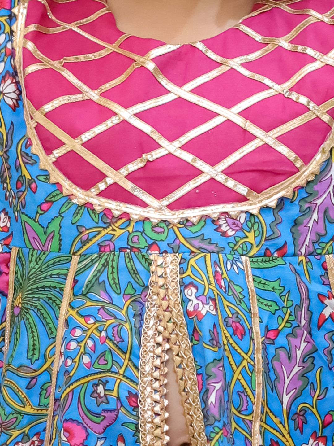 Girls Floral Printed Gotta Patti Pure Cotton Anarkali Kurti with Sharara 2