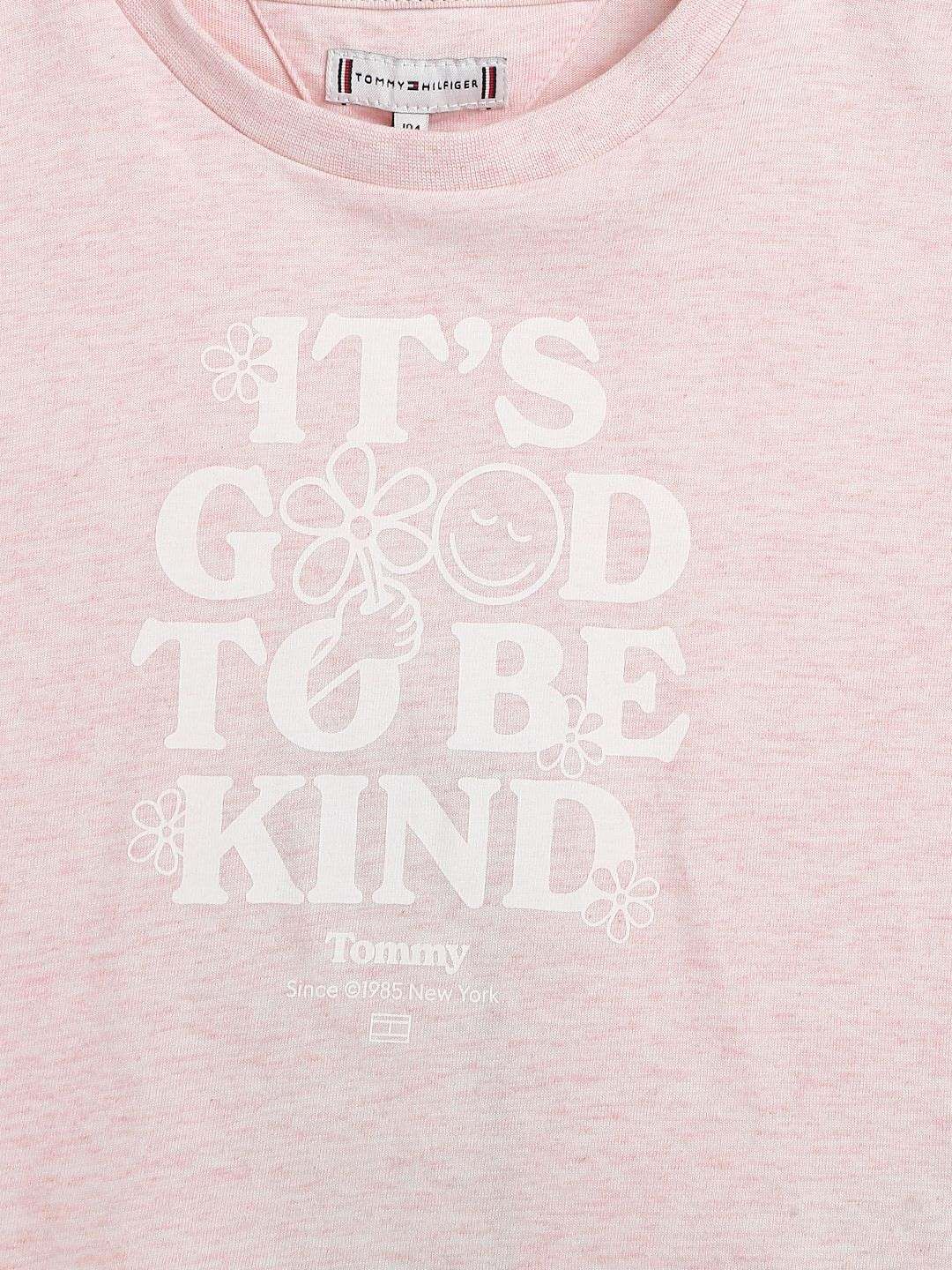 Tommy Hilfiger Girls Typography Printed Round Neck Cotton Relaxed Fit T-shirt