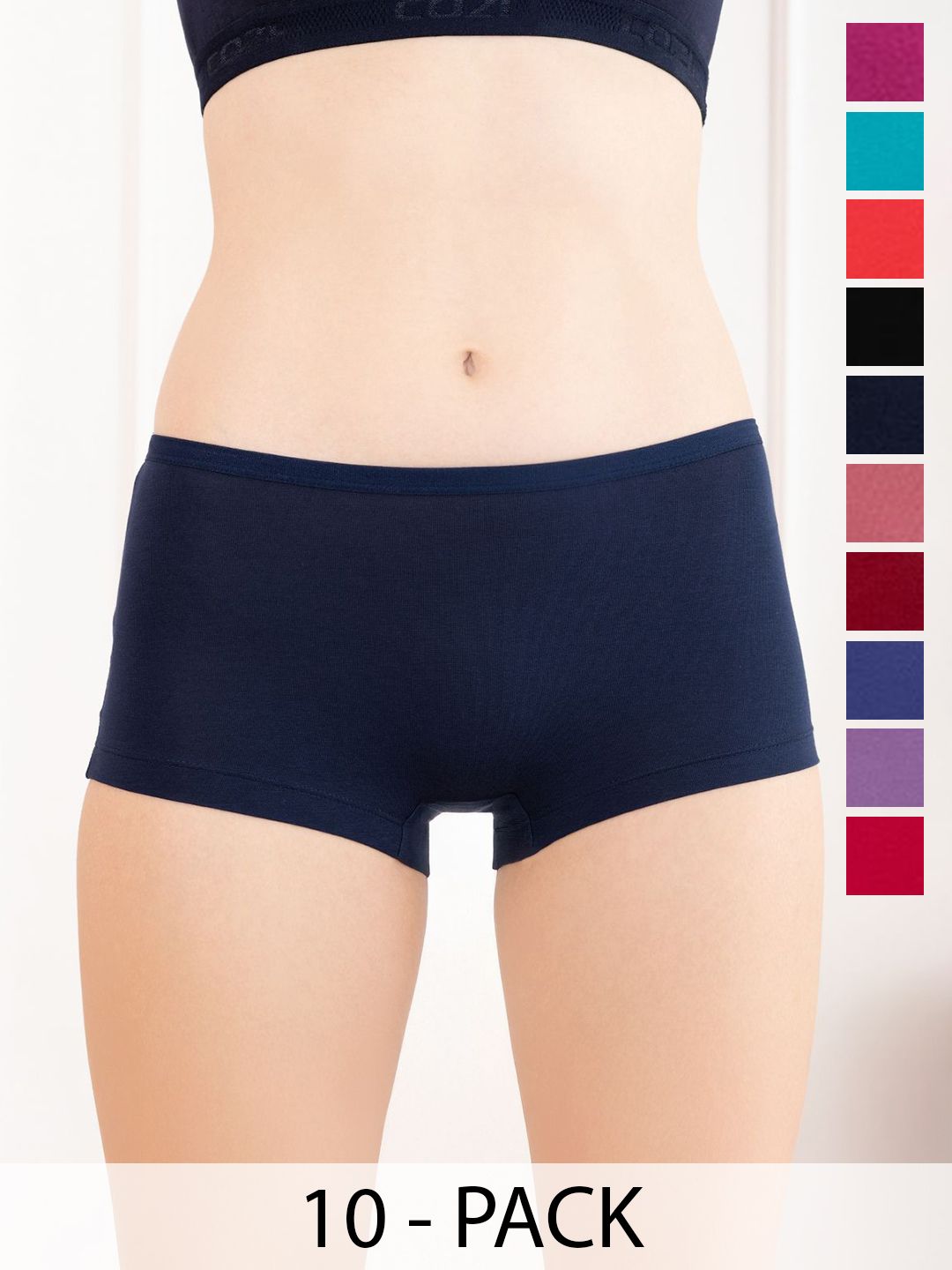 Lux Cozi Women Pack Of 10 Assorted Anti Microbial Mid-Rise Cotton Boy Short Briefs