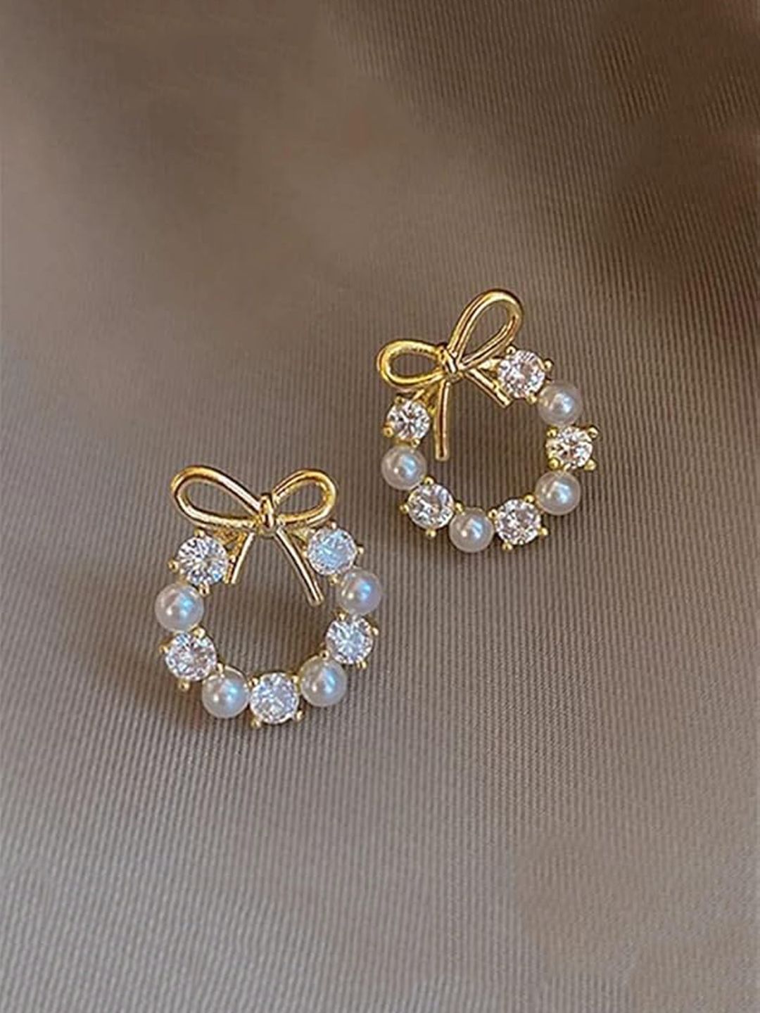 styledose Gold-Plated Artificial Stones Studded Circular Studs