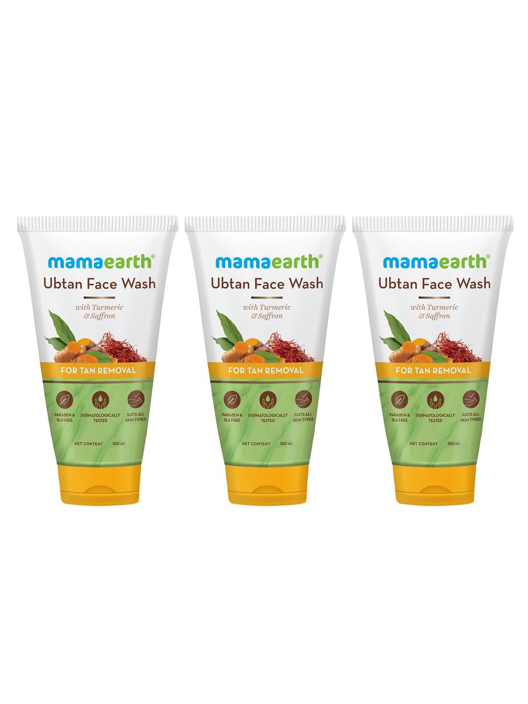 Mamaearth Set Of 3 Ubtan Face Wash With Turmeric & Saffron - 150ml Each