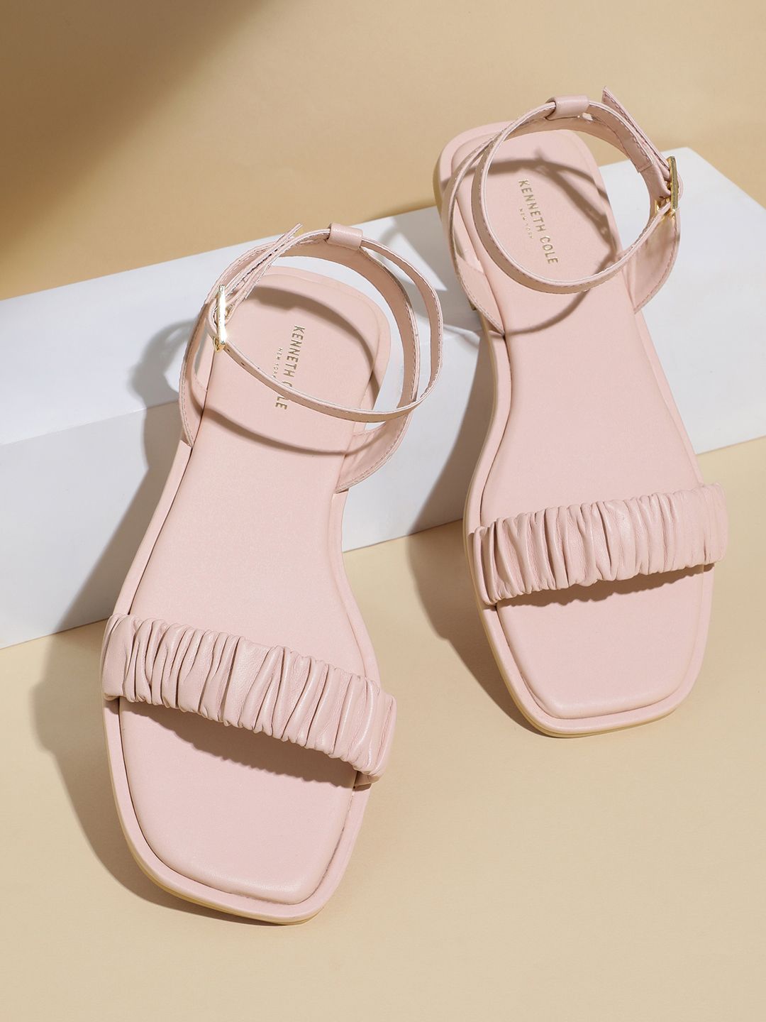 Kenneth Cole Women Textured Leather Flats with Ankle Loop