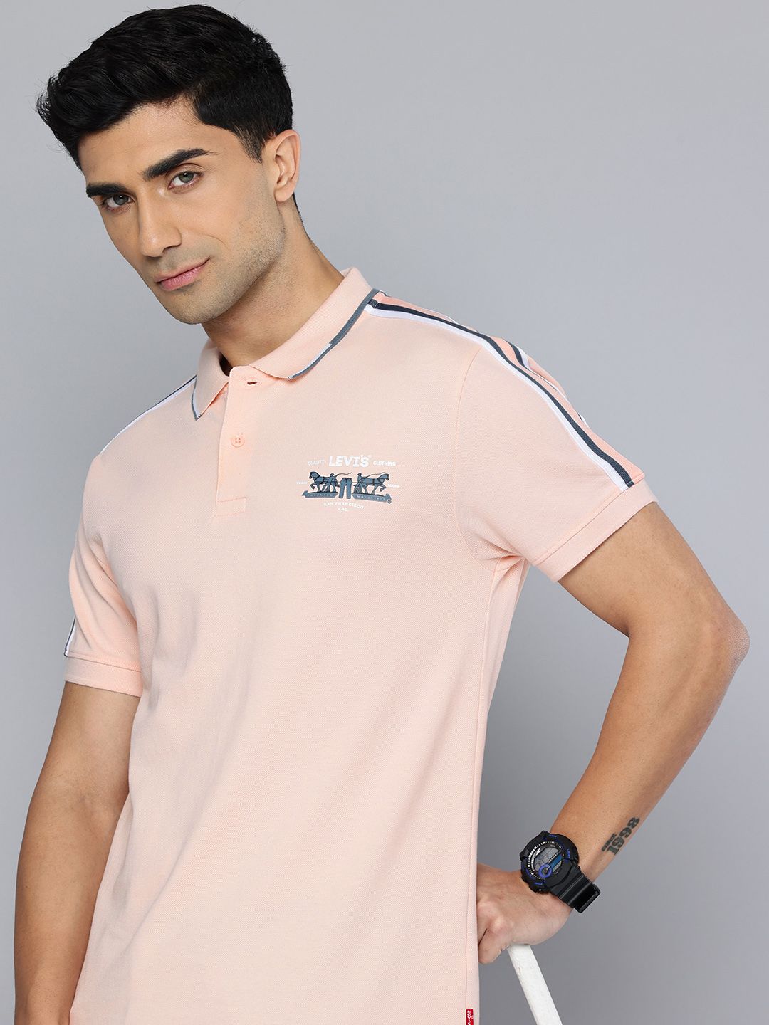 Levis Pure Cotton Brand Logo Printed Polo Collar Slim Fit T-shirt