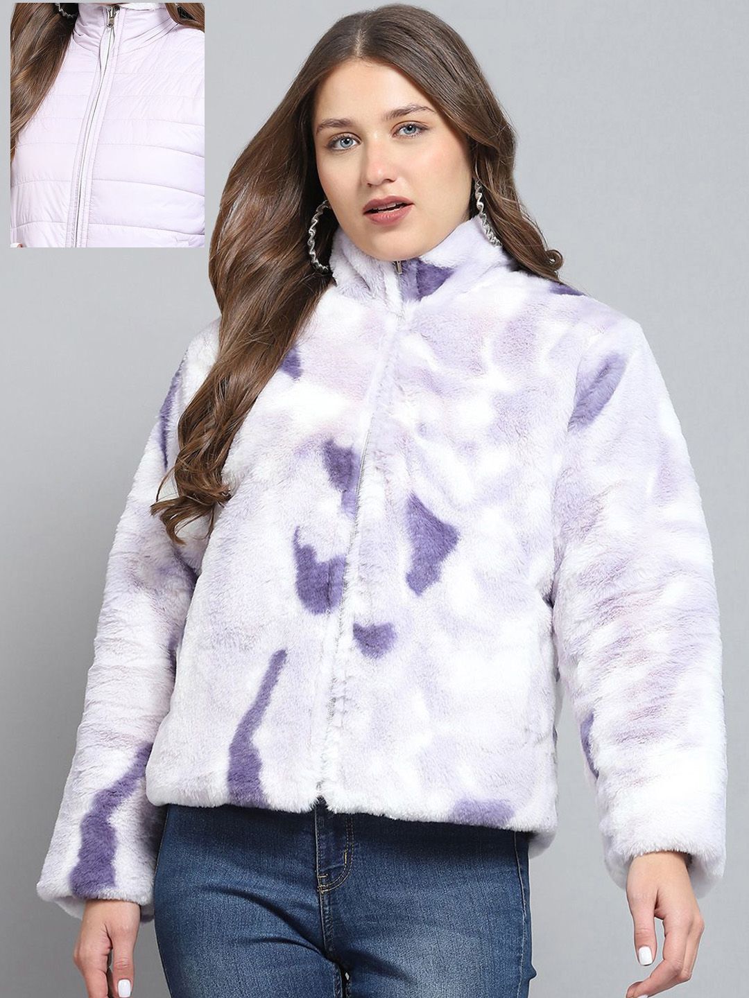 Monte Carlo Women Mock Collar Solid Casual Reversible Padded Jacket