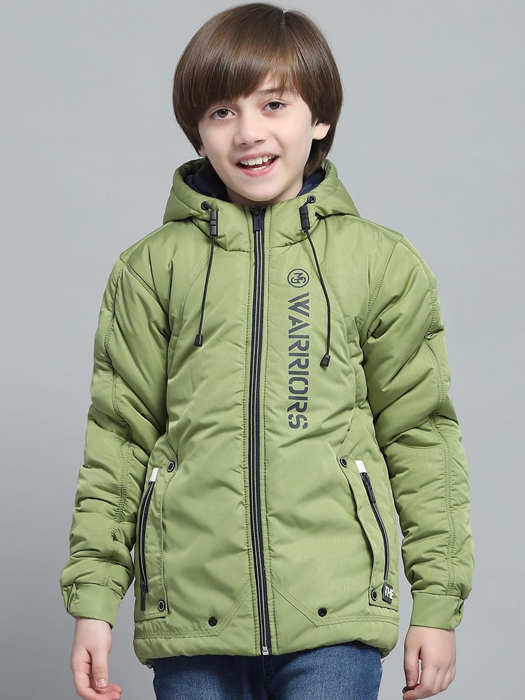 Monte Carlo Boys Hooded Typography Printed Casual Lightweight Padded Jacket