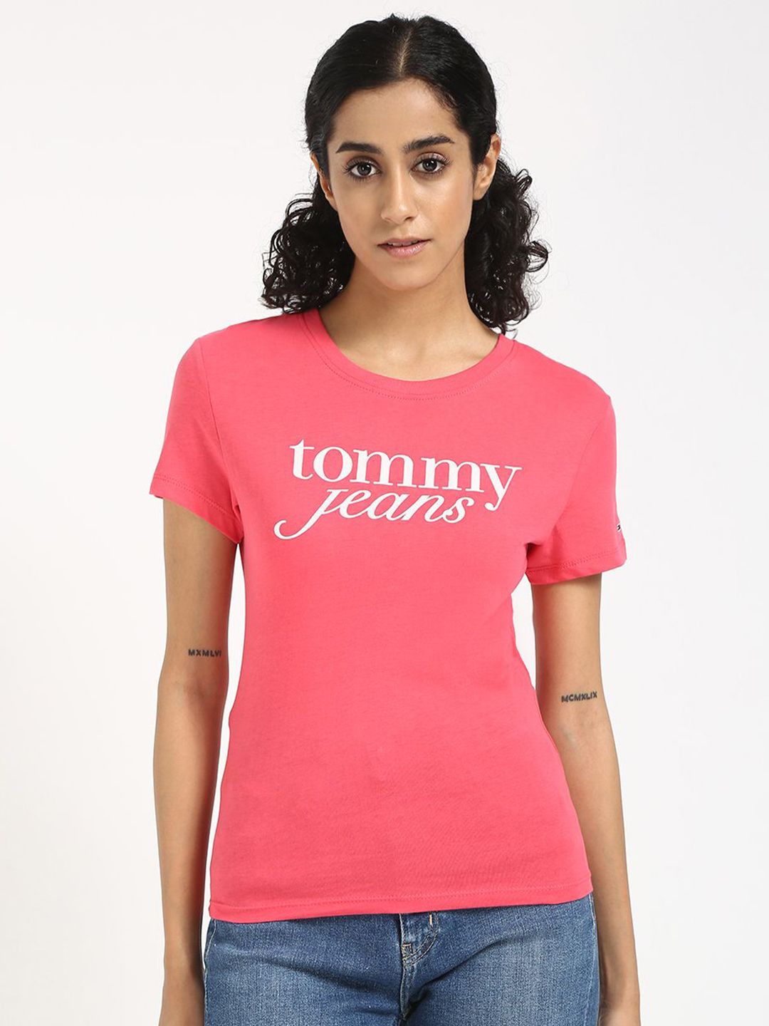 Tommy Hilfiger Women Typography Extended Sleeves Slim Fit T-shirt