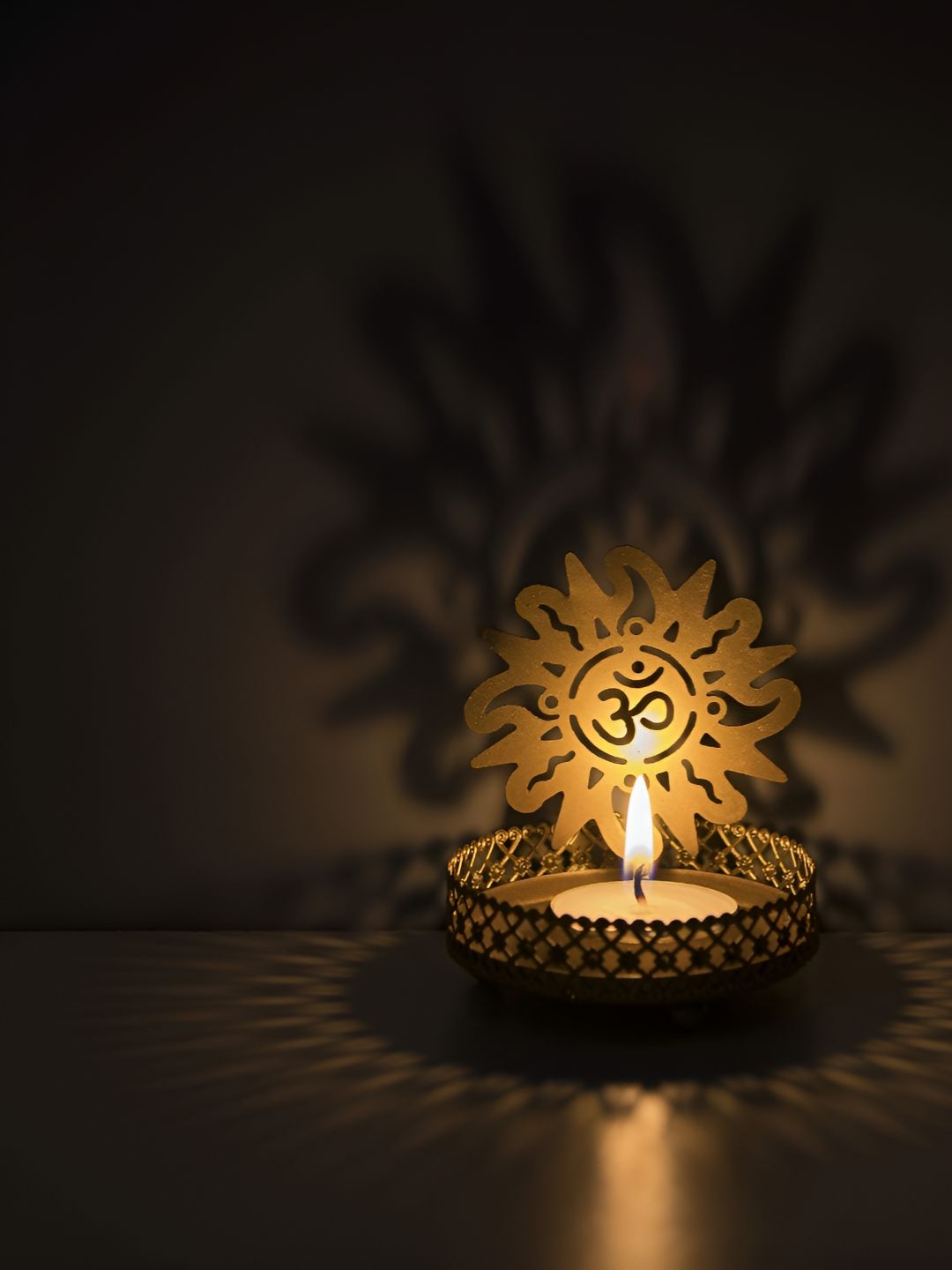 Homesake Yellow 2 Pieces Textured Om Tea Light Holder