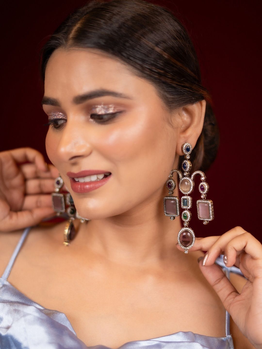 Niscka Colorful Chandelier Crystal Long Drop Earrings