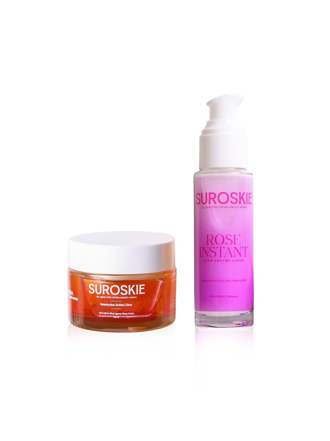 SUROSKIE Rose Enzyme Scrub & Rosanna Face Mask Combo for Glowing Skin 50ml Each
