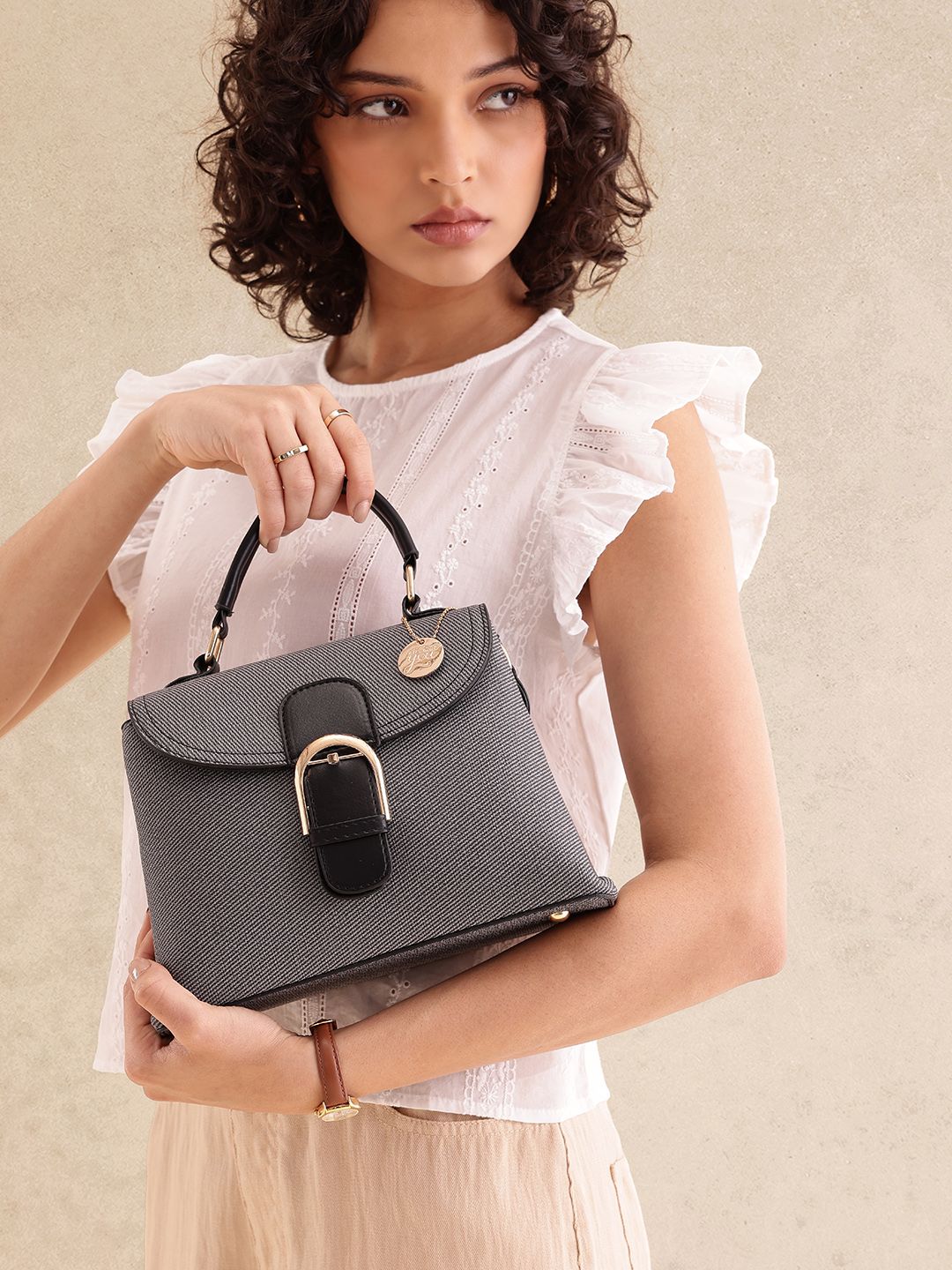 all about you Textured Canvas Small Structured Satchel Bag