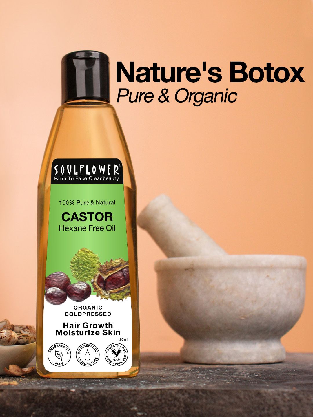 Soulflower Cold Pressed 100% Pure Castor Oil for Hair and Skin 120ml