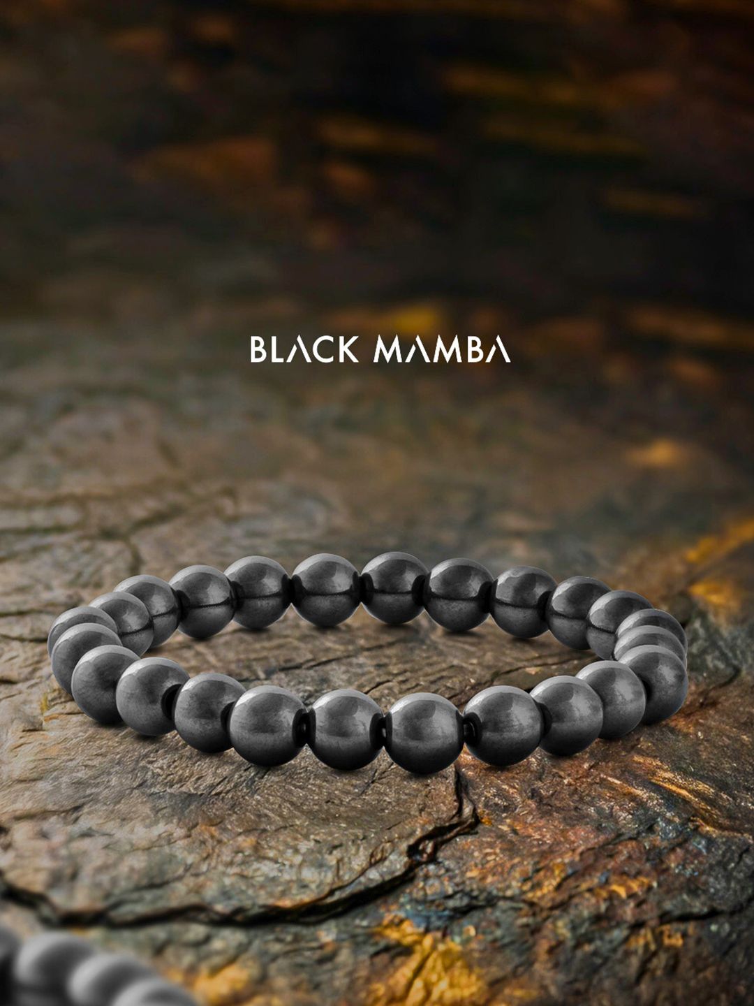 BLACK MAMBA Unisex Hematite Natural Stone Stretchable Bracelet