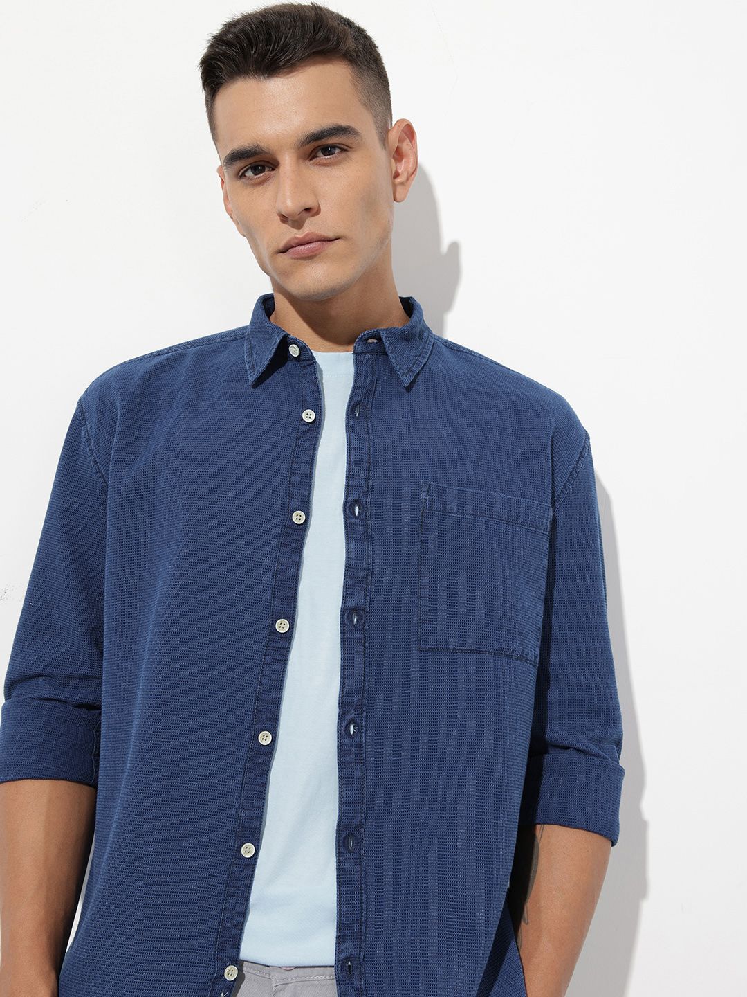 The Roadster Life Co.  Denim Waffle Weave Relaxed Fit Shirt