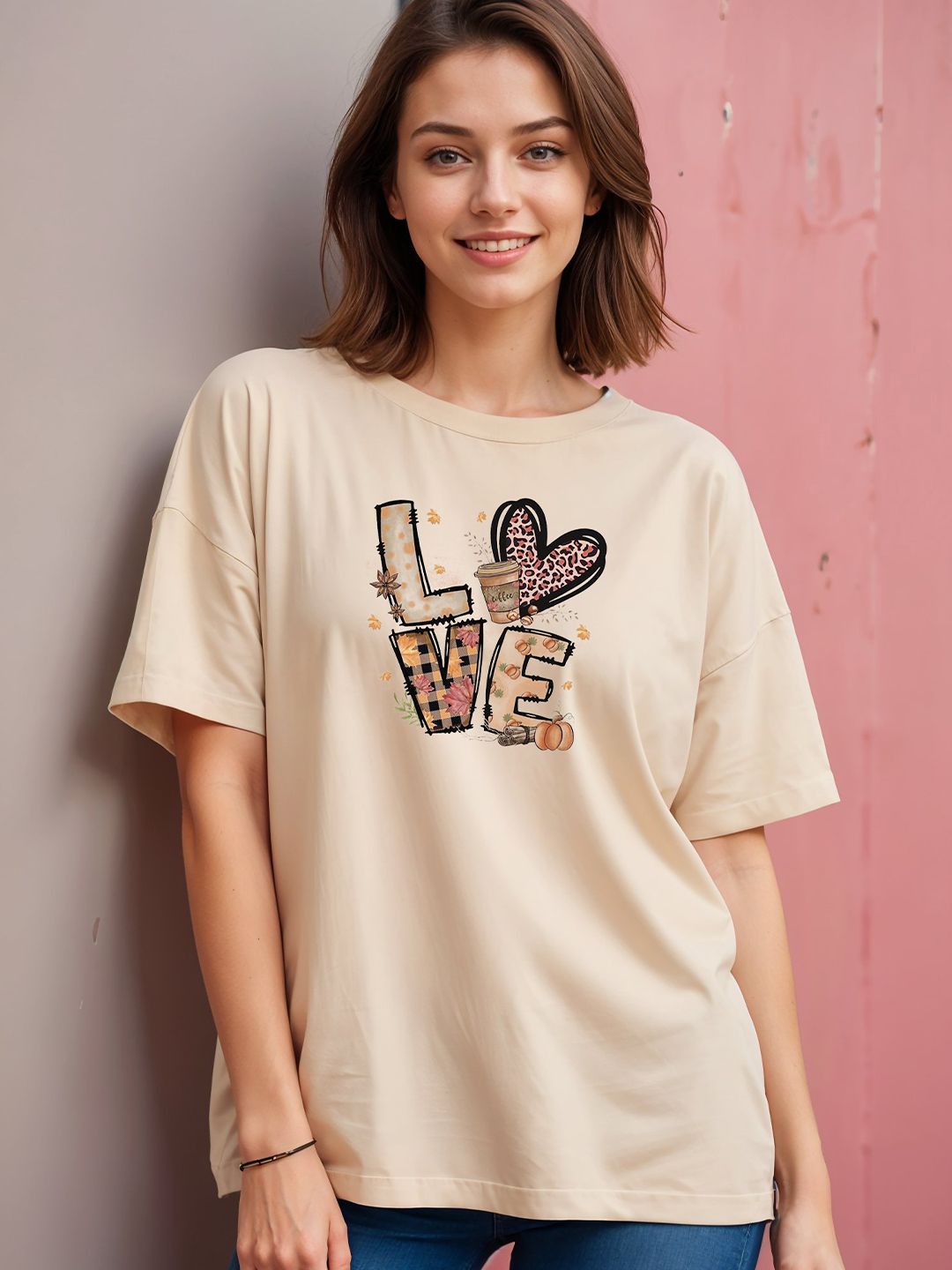 SMARTEES Women Typography Printed Round Neck Cotton Oversized T-shirt
