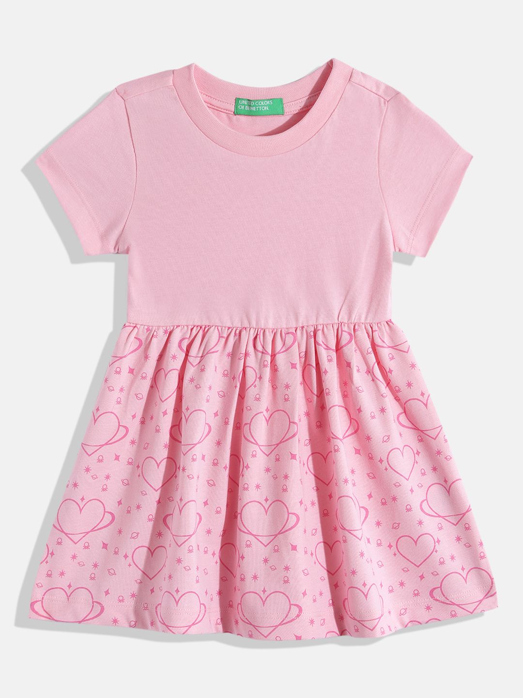United Colors of Benetton Girls Pleated Conversational Print A-Line Dress