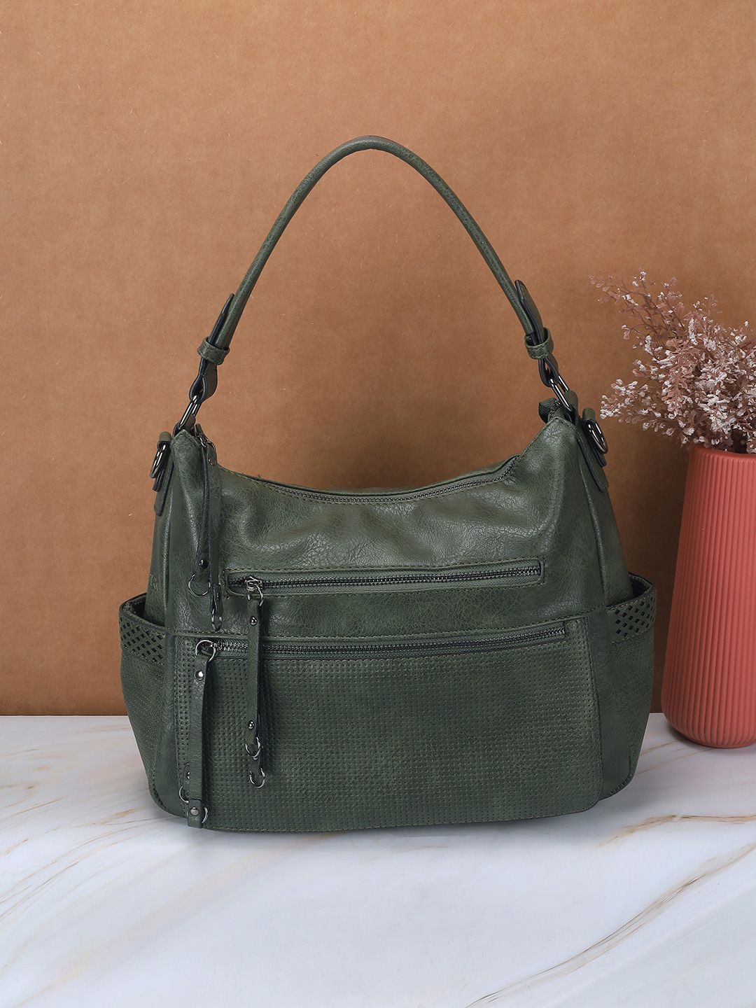 Metro Solid Zip Detail Oversized Structured Shoulder Bag