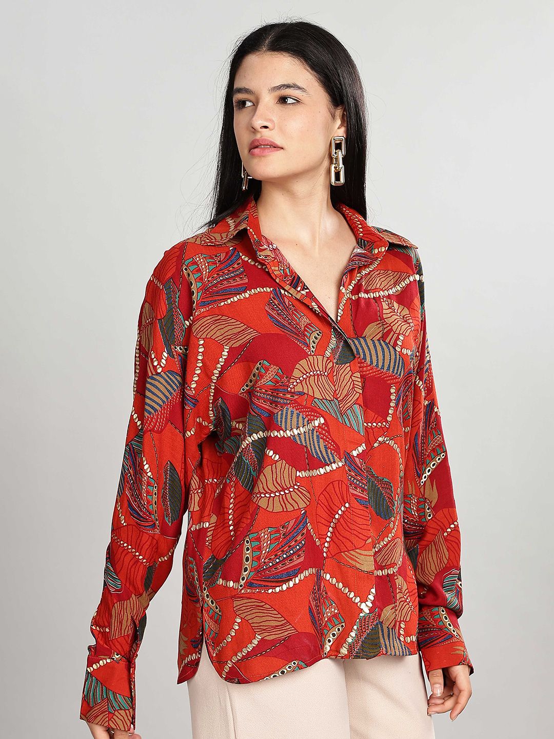 HERE&NOW Women Relaxed Fit Spread Collar Floral Printed Casual Shirt