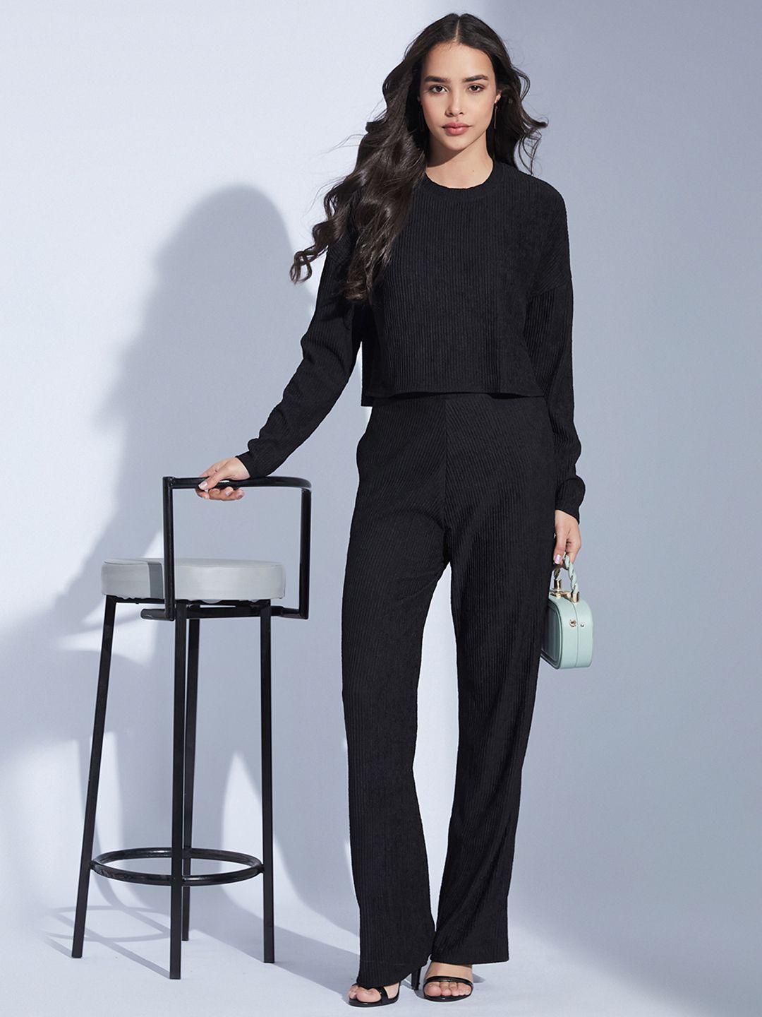 Selvia Self Design Round Neck Top And Trousers