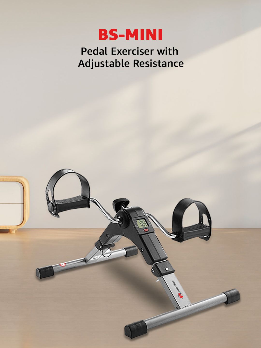 PowerMax Fitness BS-MINI Cycle Pedal Exerciser with Adjustable Resistance& Digital Display
