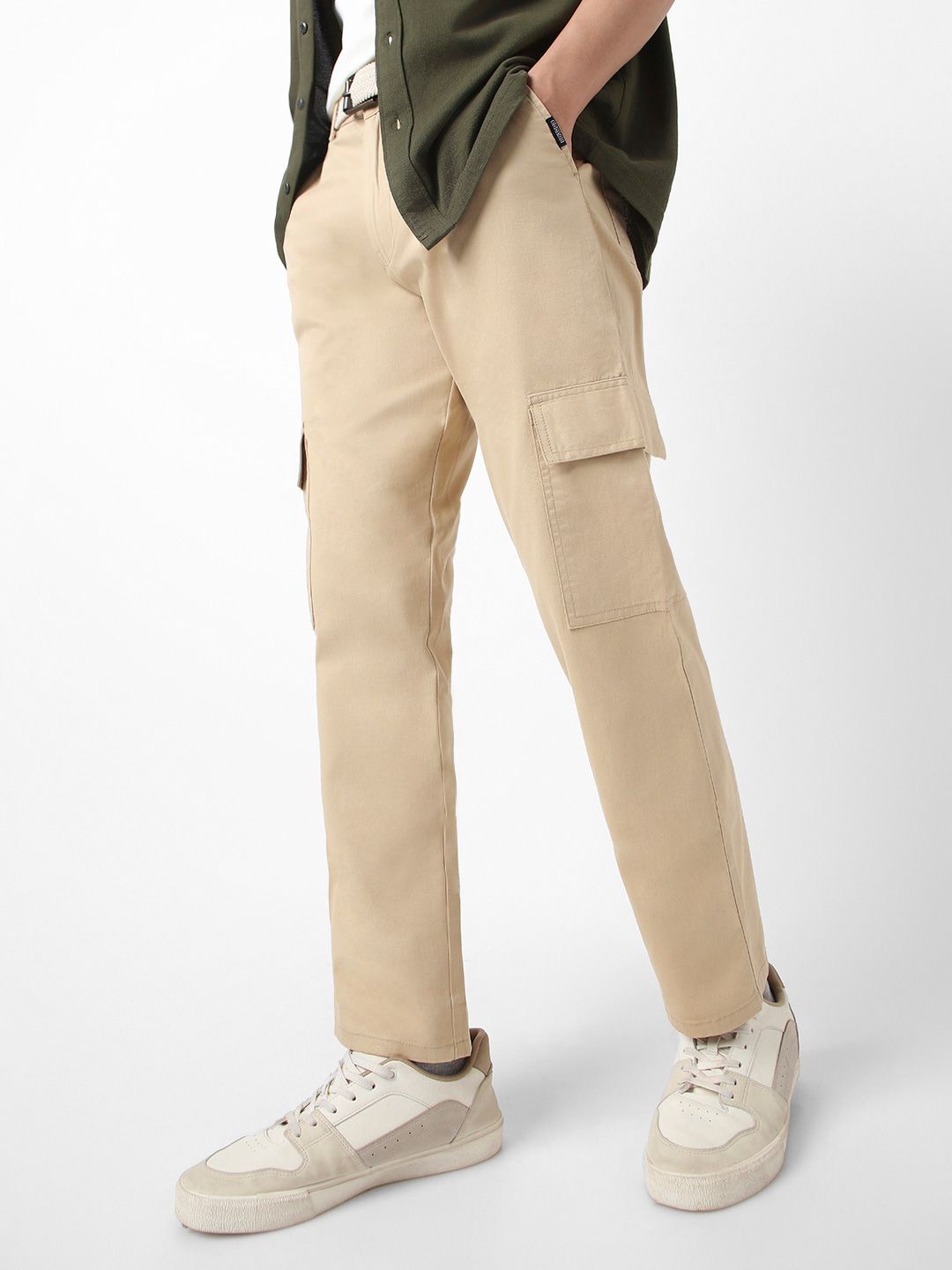 Urbano Fashion Men Beige Regular Fit Solid Cargo Chino with 6 Pockets Stretchable Trousers