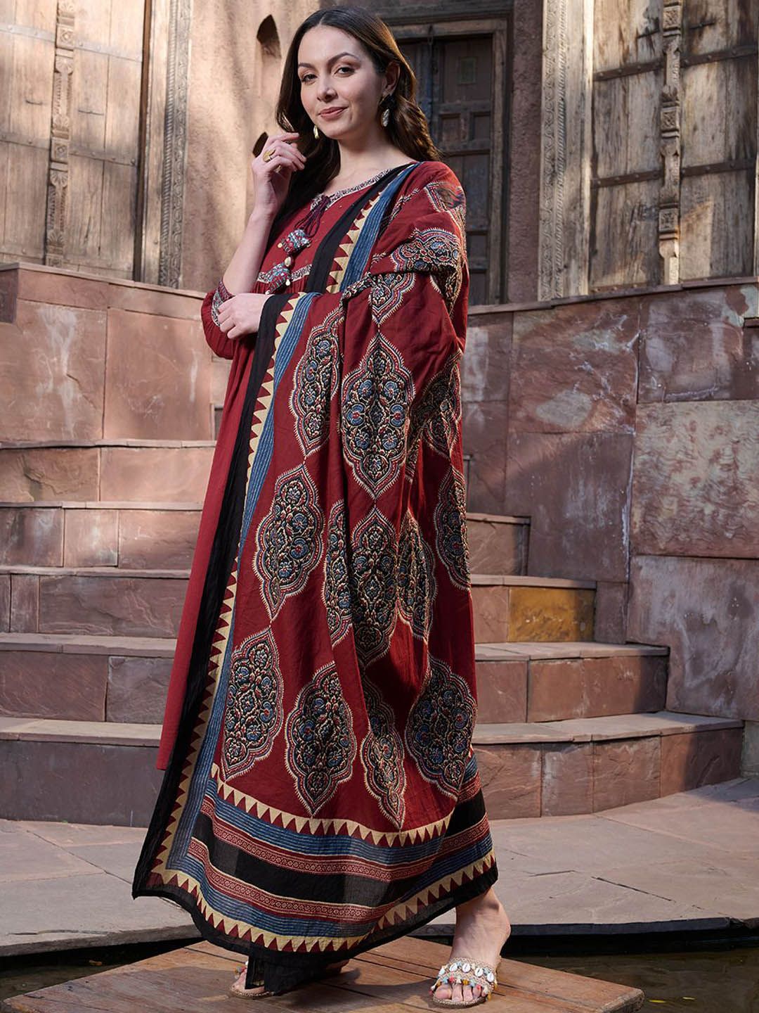 Women Regular Sequinned Pure Cotton Kurta with Trousers & With Dupatta 5