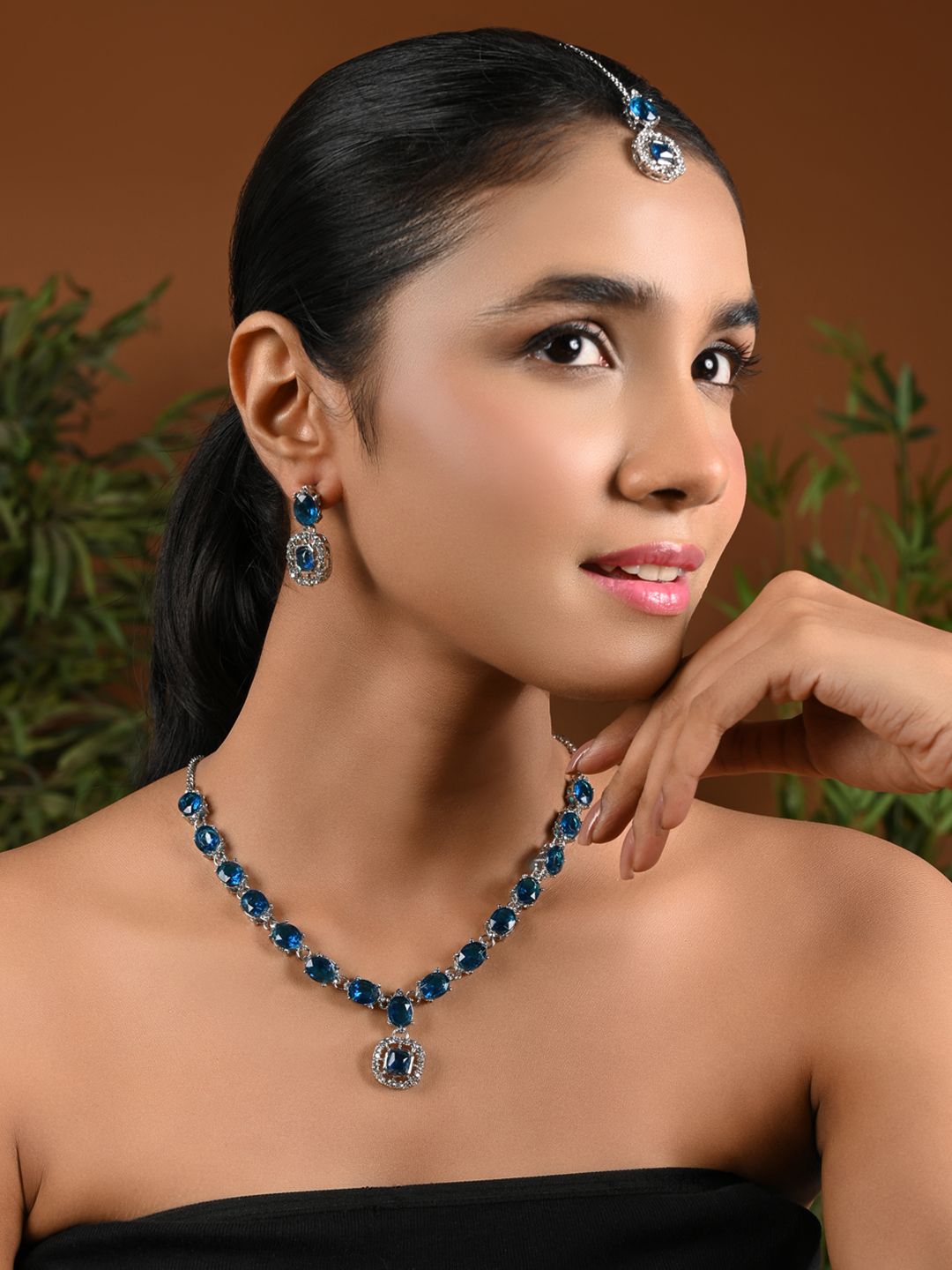 I Jewels Silver-Plated Stone-Studded Jewellery Set