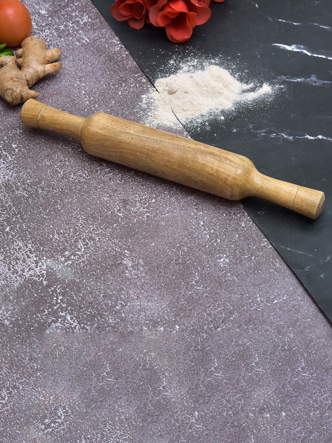 oggn Mango Brown Wooden Rolling Pin Belan