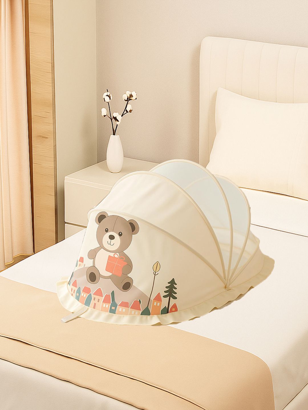 Classic Mosquito Net Cream-Coloured & Blue Crib Size Tent Mosquito Net