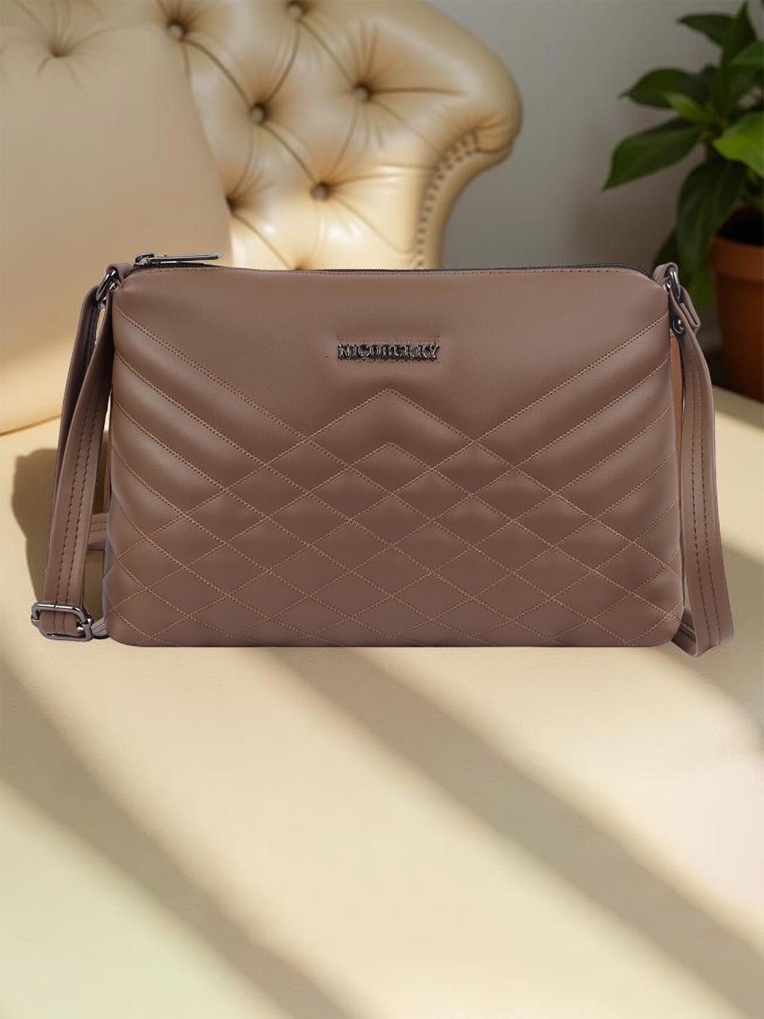 Nicoberry Textured PU Sling Bag with Quilted
