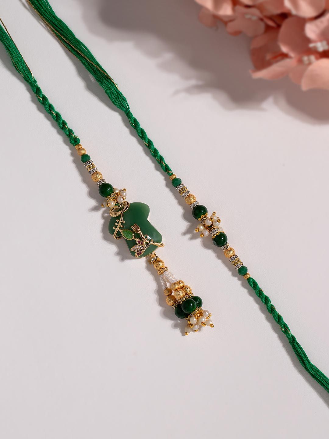 Graceful Green Beaded Bhaiya Bhabhi Rakhi Set
