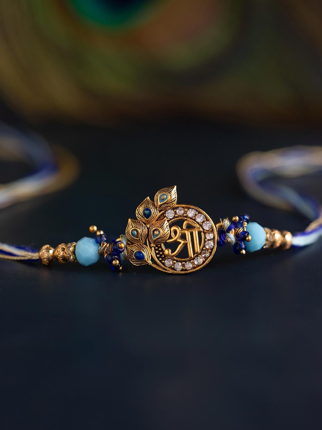 Buy Designer Shree Krishna Stone Thread Rakhi For Brother -  - Accessories for Men