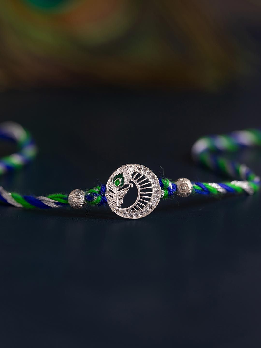 Graceful Silver Mor Pankh Designer Rakhi For Brother