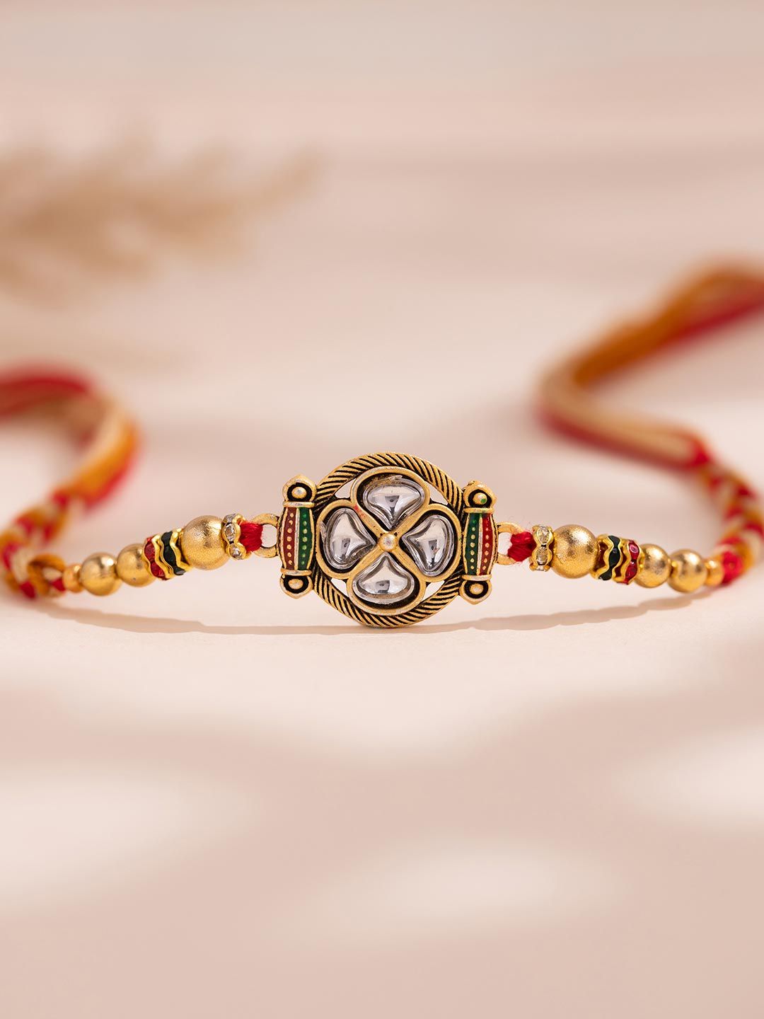 Graceful Kundan Polki Designer Thread Rakhi For Brother