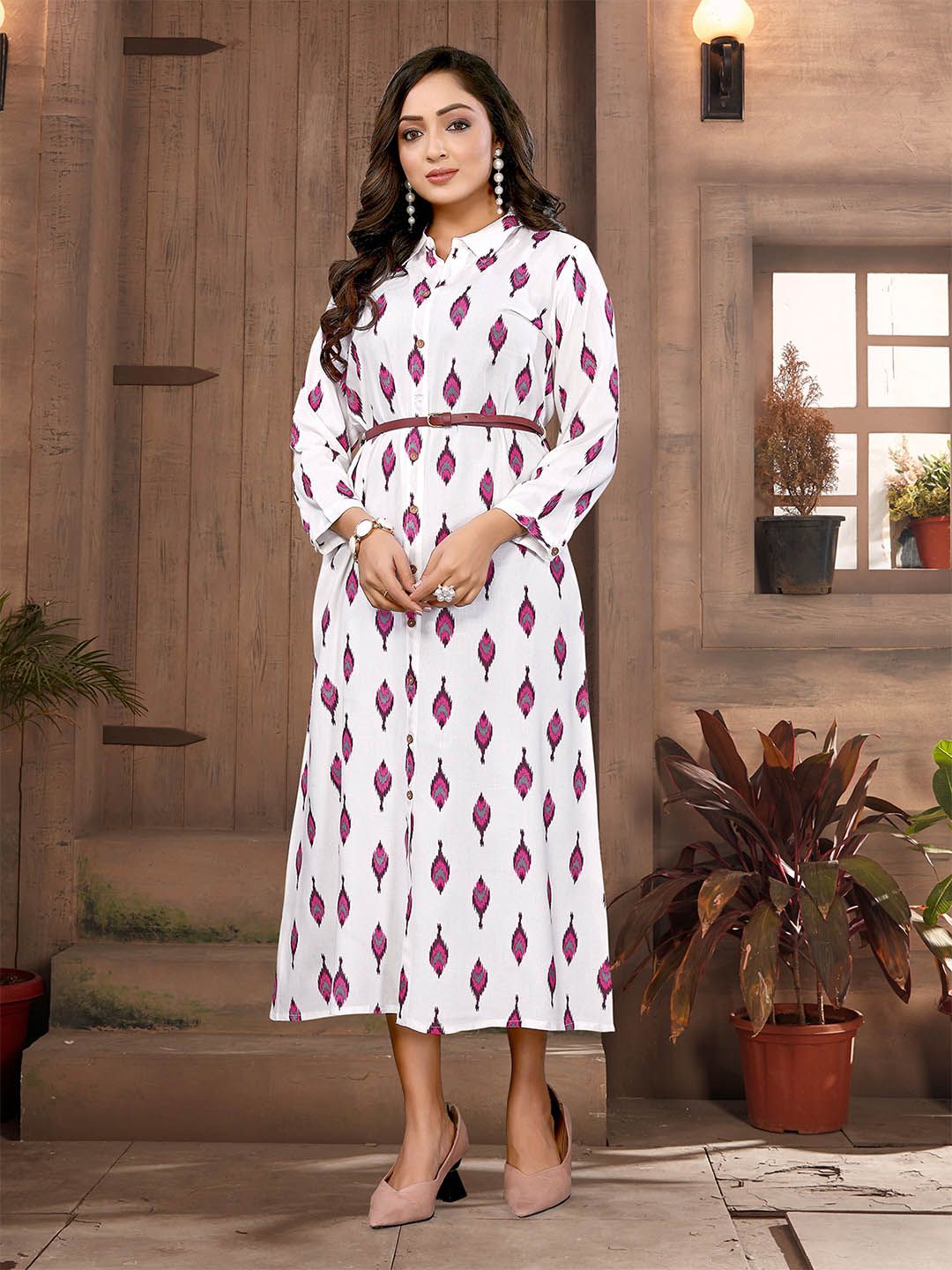 Rangita Printed Calf-Length Ethnic Dress