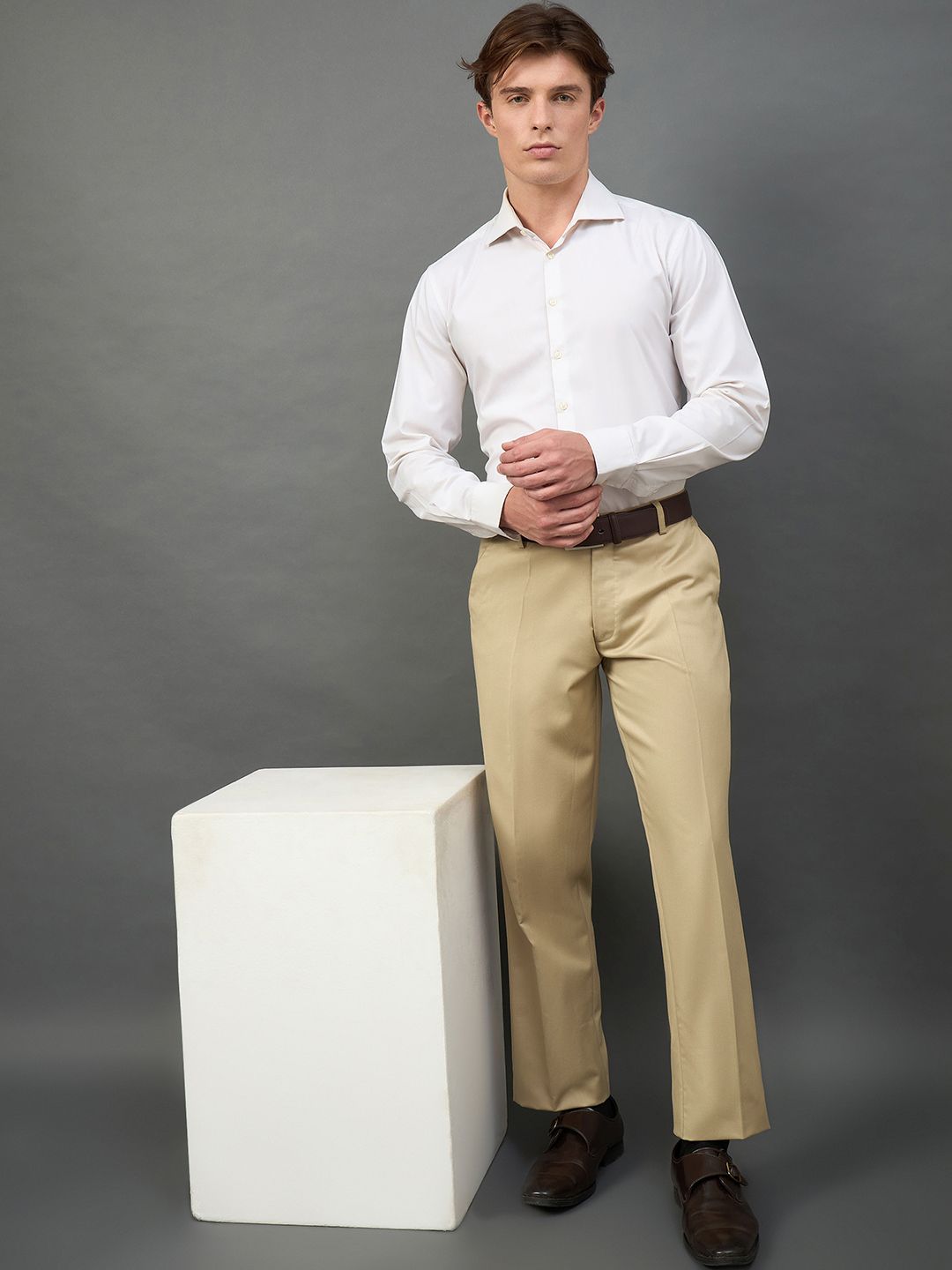 Club York Men Solid Regular Fit Formal Trouser