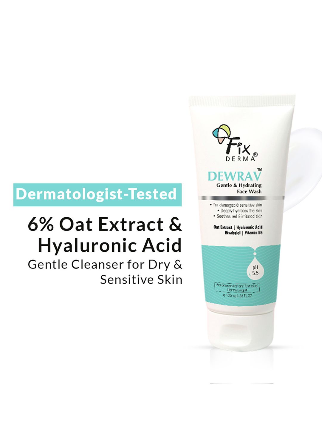 FIXDERMA Dewrav Gentle Hydrating Face Wash With Oats & Hyaluronic Acid - 100ml