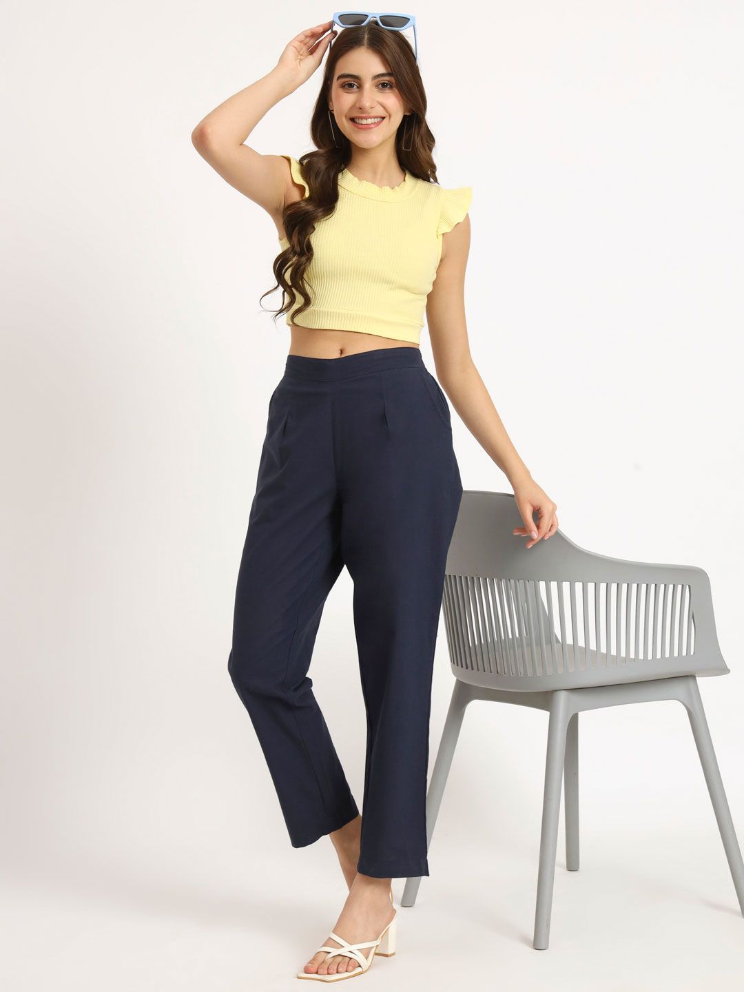 Laad Women Mid Rise Cotton Straight Trousers
