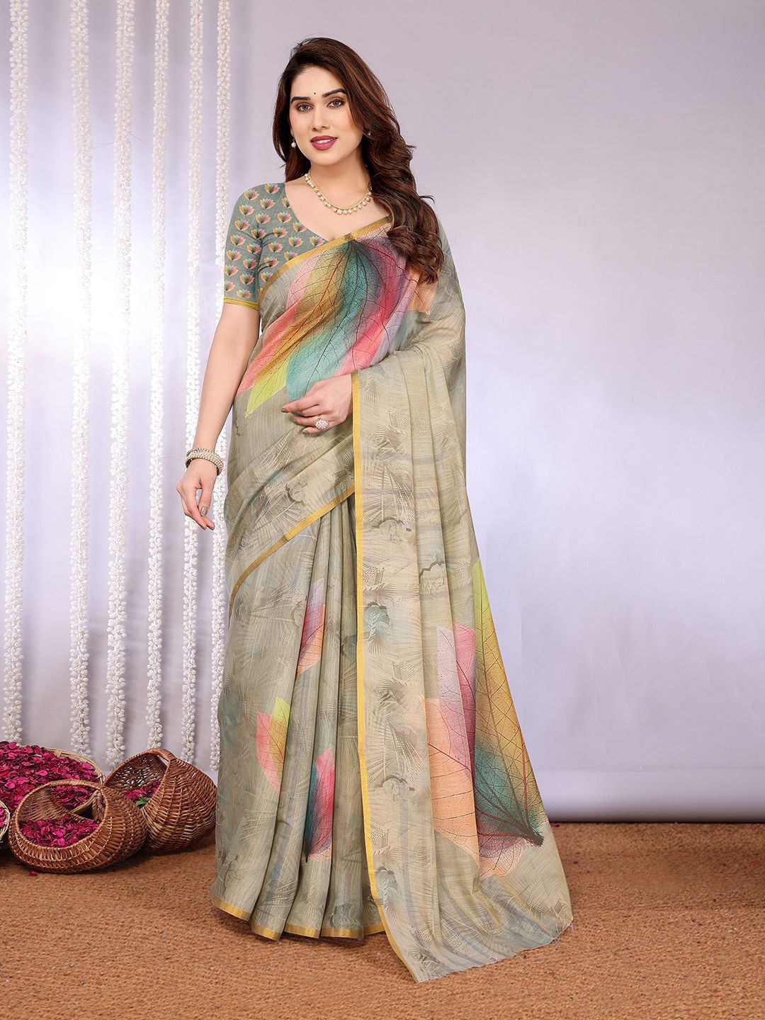 Moda Rapido Women Floral Zari Mangalagiri Saree