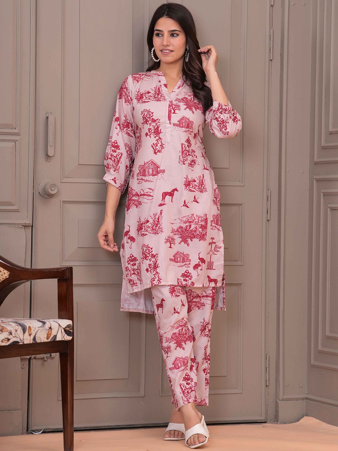 Fabmoha Printed Linen Tunic With Trousers Co-Ords
