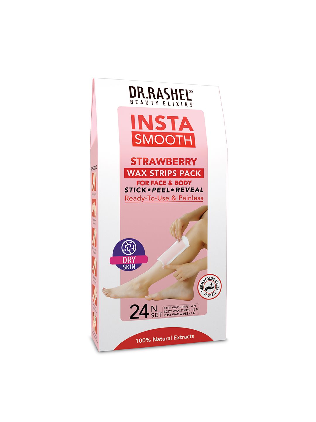 DR.RASHEL Insta Smooth Strawberry Wax Strips- 24 Strips