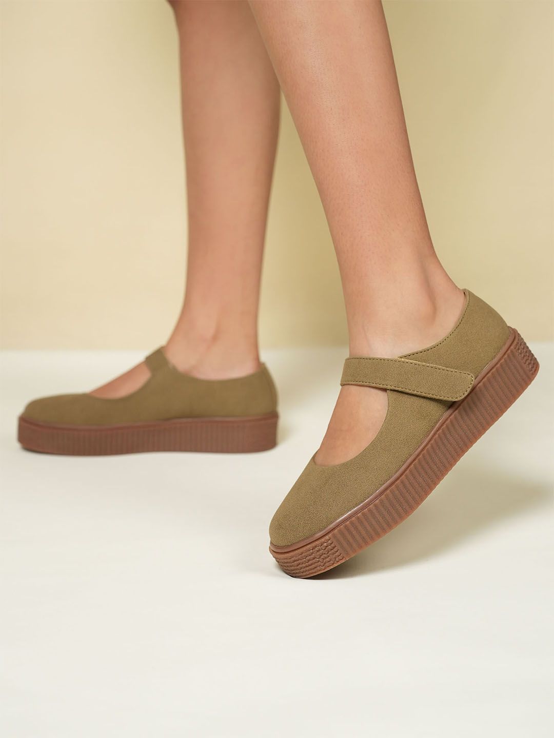 Theater Women Green Maru Grass Hopper Platform Mary Janes Suede Strap Casual Shoes