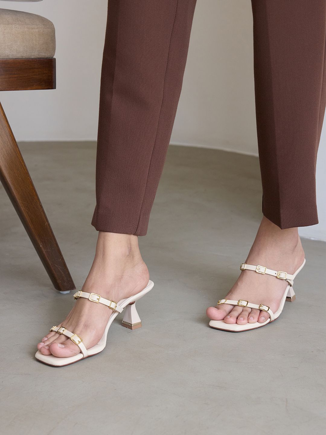 CAI Multi Buckled Cream Heels