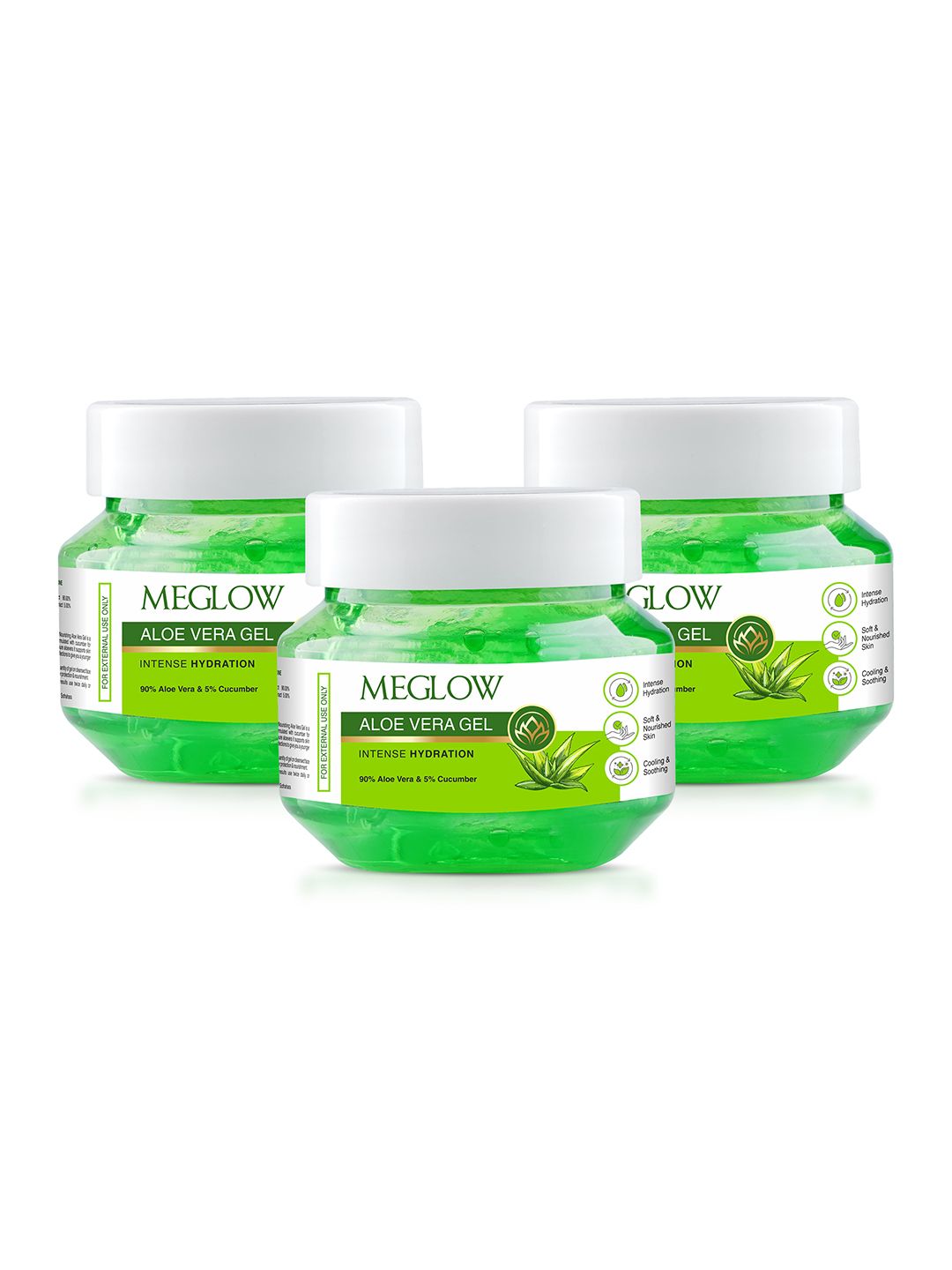 MEGLOW Set of 3 Pure Aloe Vera Hydrating Gel with Cucumber Extracts 100g Each