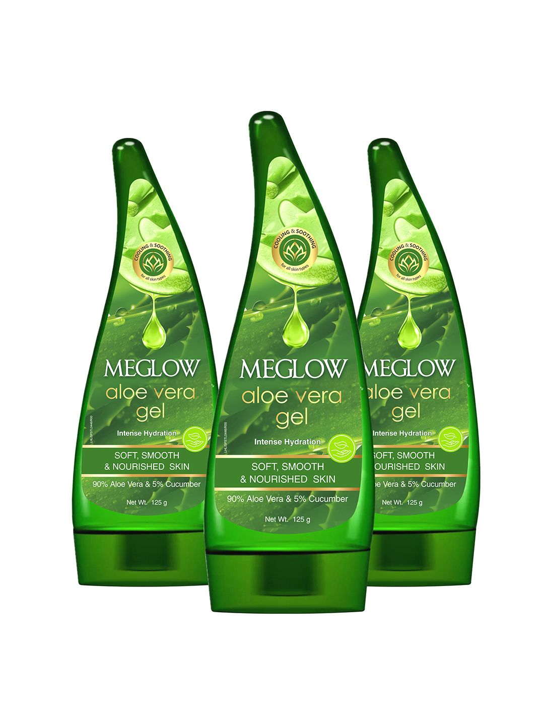 MEGLOW Set Of 3 Aloe Vera Gel With Cucumber For Soothing & Hydrating - 125g Each